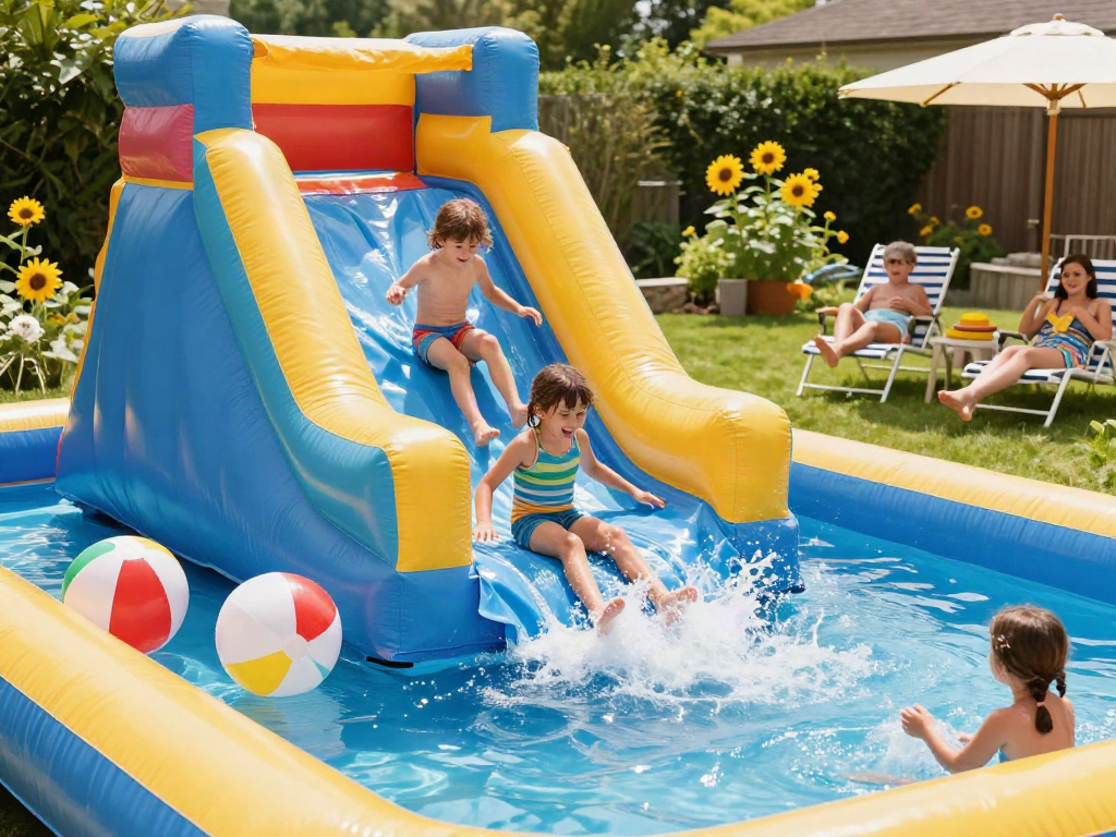Exciting water slide inflatable providing fun for children in a vibrant backyard setting.