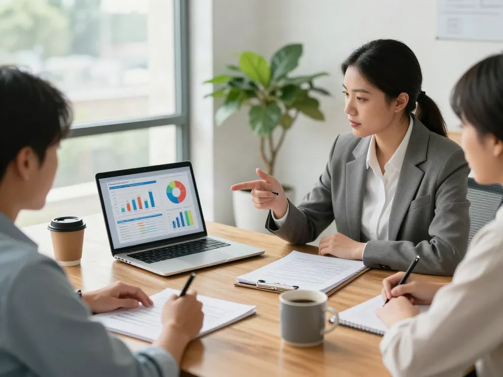 Engaging retirement planning Montreal consultation in a modern office, financial planner guiding clients through strategies.